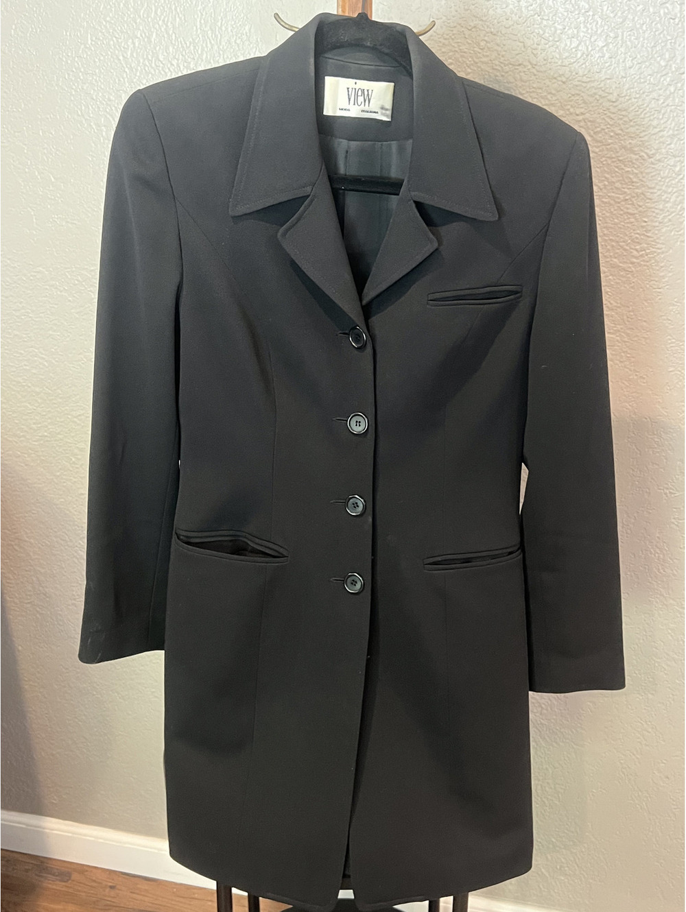 Vintage 90s View Moda Italiana Black Long Blazer Jacket Size 6 USA